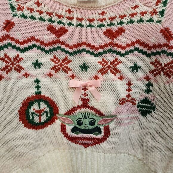 Nwt Toddler Girls' Star Wars Baby Yoda Christmas Ugly Pullover Sweater - Beige - Picture 6 of 8
